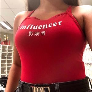red forever 21 influencer halter body suit 📌🍄🎒